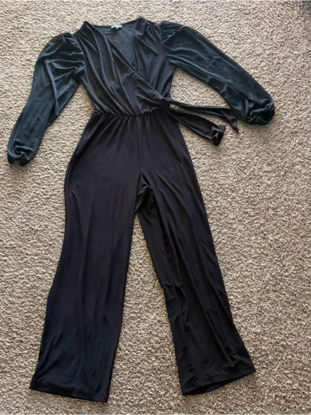 Nicole Miller Black Wrap Jumpsuit with Puff Sleeves
